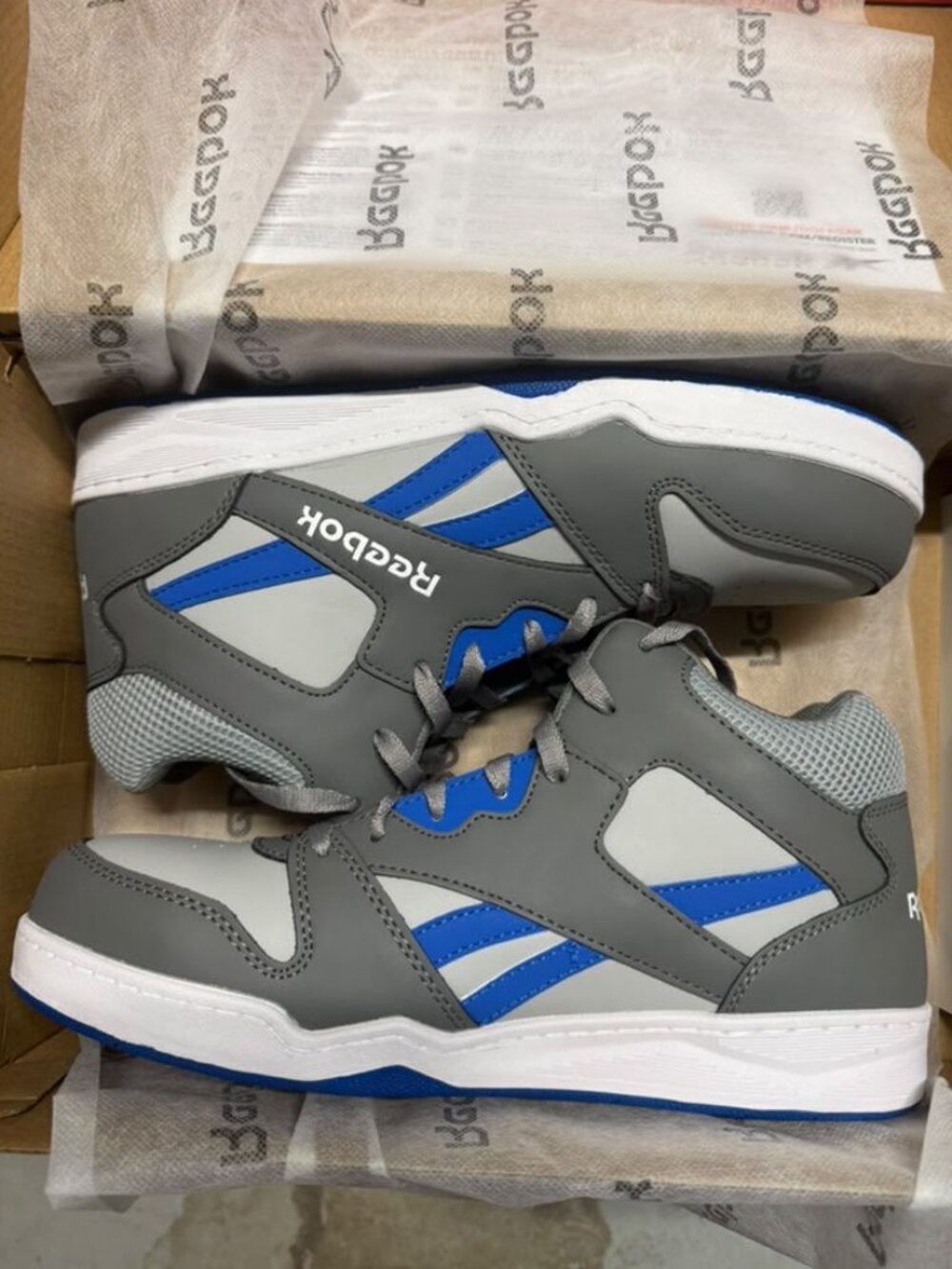 Reebok BB4500 Work RB4135 Men’s High-Top Work Sneakers – Grey & Cobalt Blue M11